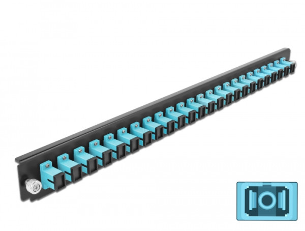 DeLOCK 19″ LWL Spleißbox Frontblende 24 Port SC Simplex aqua (43354)