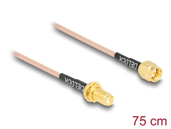 DeLOCK Antennenkabel SMA Stecker zu SMA Buchse zum Einbau RG-316 75 cm (12011)