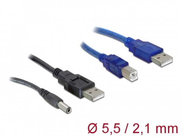 DeLOCK Cableset 2x USB-A / DC + USB-B USB Kabel 0,3 m USB A USB B Schwarz (82461)