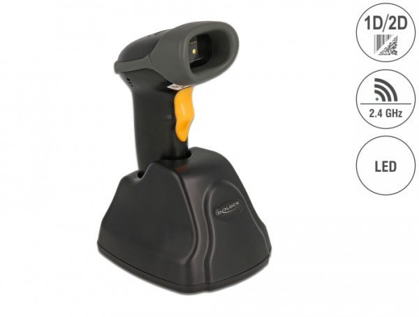 DeLOCK 2,4 GHz Barcode Scanner 1D und 2D mit Ladestation - Mehrsprachig (90550)