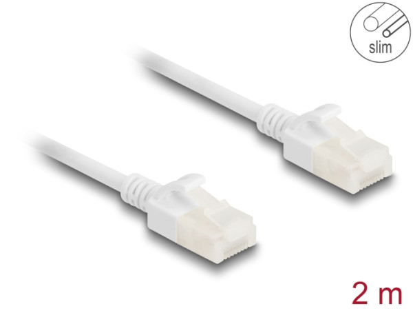 DeLOCK RJ45 Netzwerkkabel Cat.6A Stecker zu Stecker mit robuster Rastnase Industrietauglich U/UTP Slim 2 m weiß (80360)