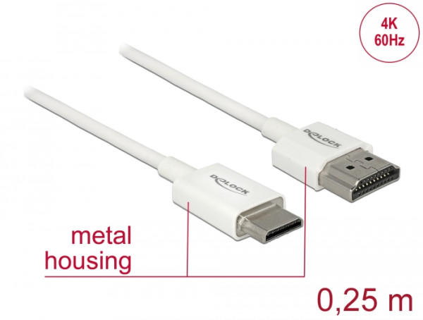 DeLOCK 85140 HDMI-Kabel 0,25 m HDMI Typ A Standard HDMI Type C Mini Weiß (85140)