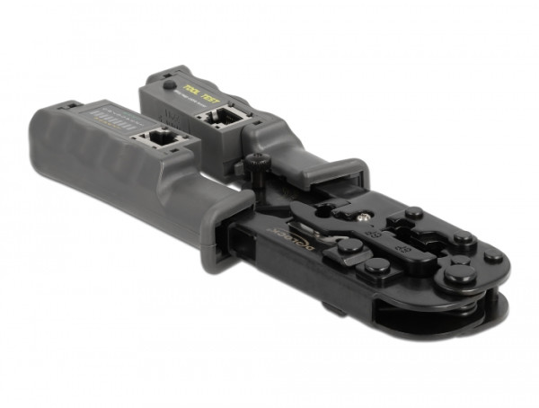 DeLOCK Crimpzange mit Abisolierer und Netzwerktester für 8P RJ45, 6P RJ12/11 oder 4P RJ10 Stecker (90510)