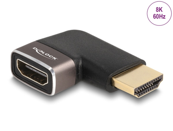 DeLOCK HDMI Adapter Stecker zu Buchse 90° links gewinkelt 8K 60 Hz grau Metall (60082)