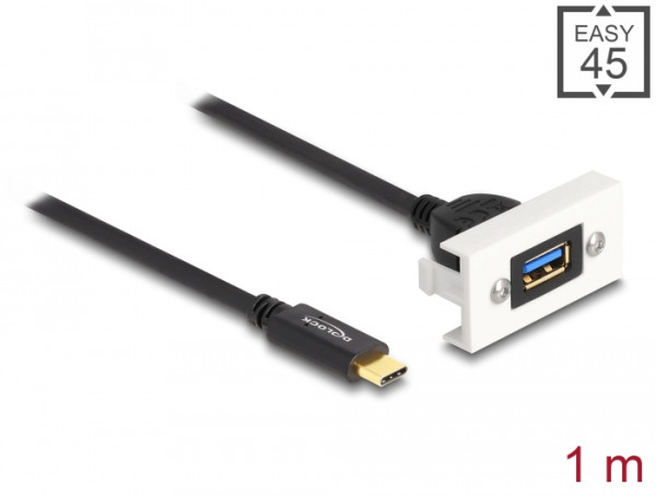 DeLOCK Easy 45 Modul SuperSpeed USB 10 Gbps USB 3.2 Gen 2 USB Typ-A Buchse zu USB Type-C Stecker mit Kabelpeitsche, 22,5 x 45 mm (81388)