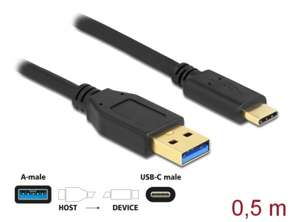 DeLOCK 0.5m USB3.1-C/USB3.1-A USB Kabel USB 3.2 Gen 2 3.1 Gen 2 0,5 m USB A USB C Schwarz (83869)