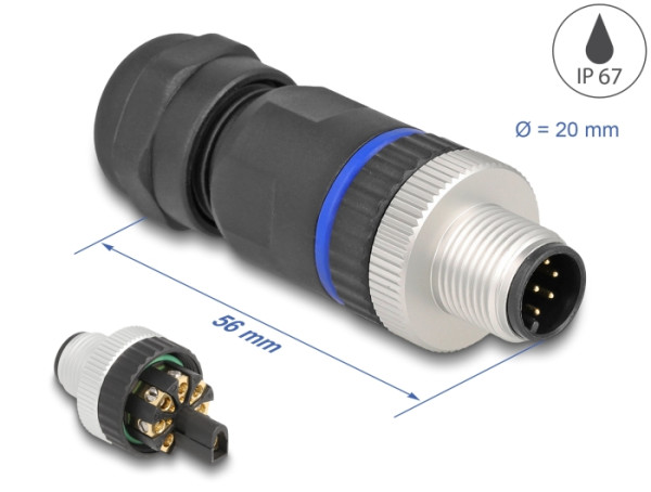 DeLOCK M12 Steckverbinder A-kodiert 8 Pin Stecker zur Montage mit Schraubanschluss (60535)