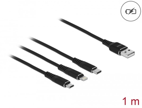 DeLOCK USB Ladekabel 3 in 1 Typ-A zu Lightning / Micro USB / USB Type-C 1 m schwarz (87155)