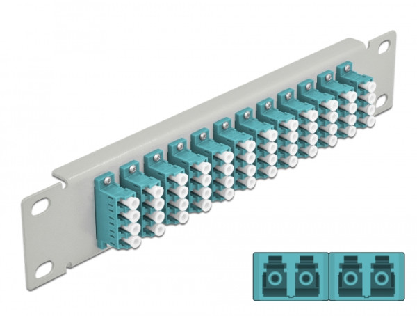 DeLOCK 10″ LWL Patchpanel 12 Port LC Quad aqua 1 HE grau (66799)