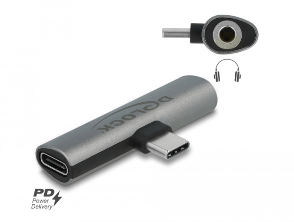 DeLOCK Audio Adapter USB Type-C zu Klinkenbuchse und USB Type-C PD grau (64186)