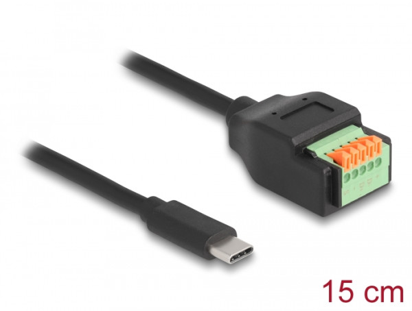 DeLOCK USB 2.0 Kabel USB Type-C Stecker zu Terminalblock Adapter mit Drucktaster 15 cm (66066)