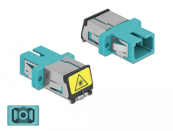 DeLOCK LWL Kupplung mit Laserschutzklappe SC Simplex Buchse zu SC Simplex Buchse Multimode aqua (86890)