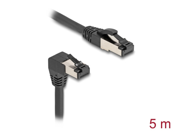 DeLOCK RJ45 Netzwerkkabel Cat.8.1 S/FTP 90° unten gewinkelt / gerade 5 m schwarz (80448)