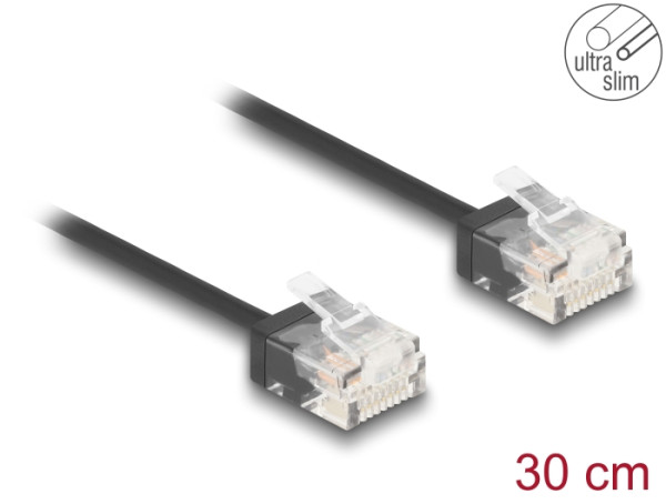 DeLOCK RJ45 Netzwerkkabel Cat.6 UTP Ultra Slim 0,3 m schwarz mit kurzen Steckern (80369)