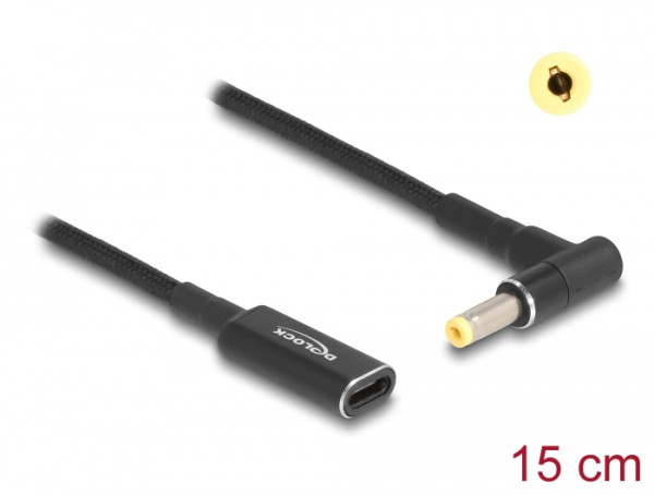 DeLOCK Adapterkabel für Notebook Ladekabel USB Type-C Buchse zu HP 4,8 x 1,7 mm Stecker 90° gewinkelt 15 cm (60033)