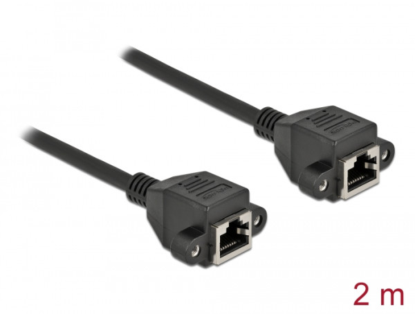 DeLOCK Netzwerk Verlängerungskabel S/FTP RJ45 Buchse zu RJ45 Buchse Cat.6A 2 m schwarz (87010)