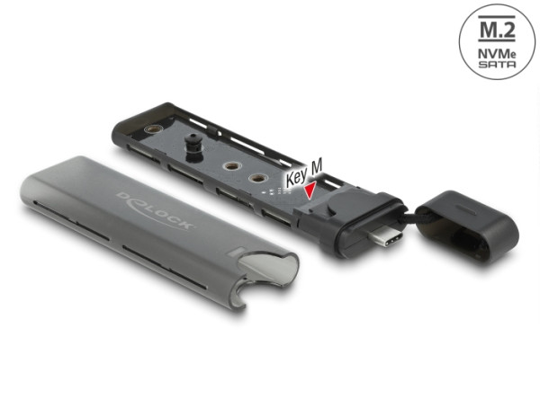 DeLOCK Externes USB Type-C Combo Gehäuse für M.2 NVMe PCIe oder SATA SSD - werkzeugfrei (42635)