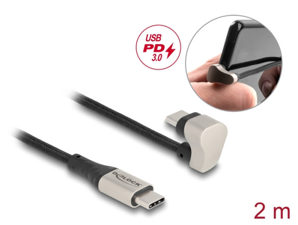 DeLOCK USB 2.0 Kabel USB Type-C Stecker zu Stecker 180° gewinkelt 2 m PD 60 W (88160)