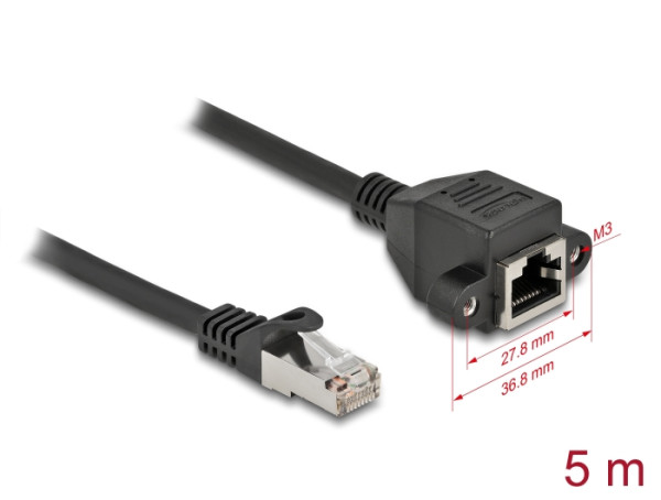 DeLOCK Netzwerk Verlängerungskabel S/FTP RJ45 Stecker zu RJ45 Buchse Cat.6A 5 m schwarz (87005)