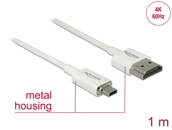 DeLOCK 85149 HDMI-Kabel 1 m HDMI Typ A Standard HDMI Typ D Mikrofon Weiß (85149)