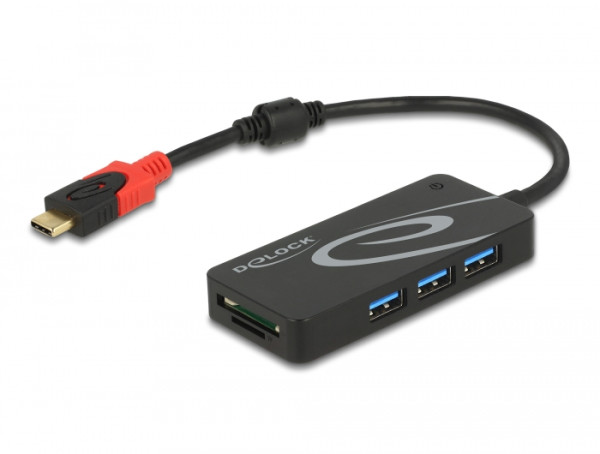 DeLOCK HUB USB 3.0 USB Type-C > 3 Port extern USB 3.2 Gen 1 3.1 Gen 1 Type-C Schwarz (62900)