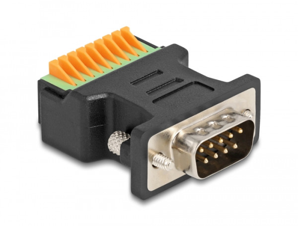 DeLOCK D-Sub 9 Stecker zu Terminalblock Adapter mit Drucktaster (66558)