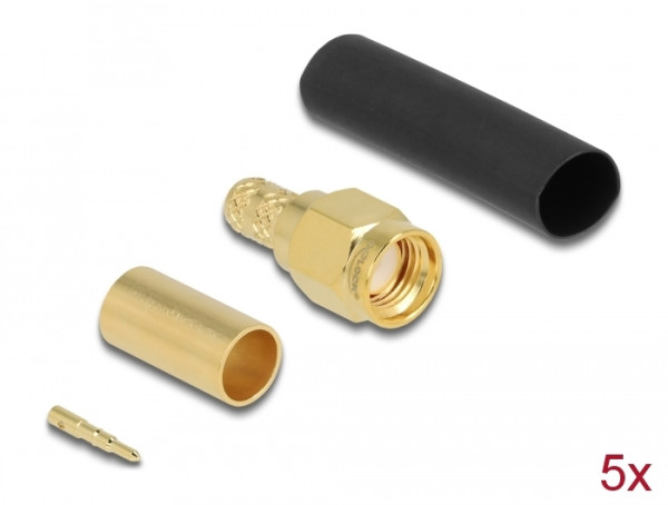 DeLOCK SMA Stecker zum Crimpen LMR200 mit passendem Schrumpfschlauch (90035)