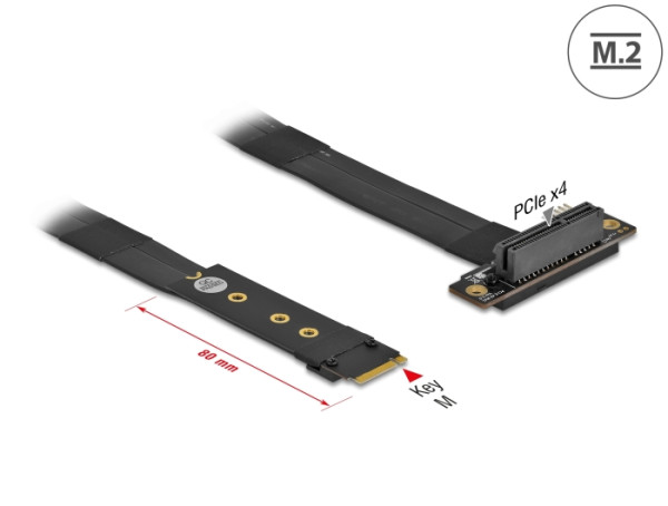 DeLOCK M.2 Key M zu PCIe x4 NVMe Adapter gewinkelt mit 20 cm Kabel (64132)