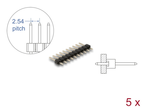DeLOCK Stiftleiste 10 Pin, Rastermaß 2,54 mm, 1-reihig, gerade, 5 Stück (66692)