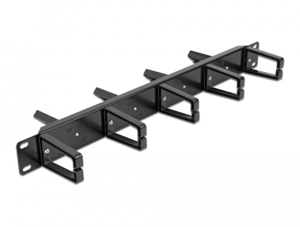 DeLOCK 19″ Kabelmanagement Rangierpanel beidseitig mit 9 Bügeln 5 x vertikal, 4 x 45° geneigt 1 HE schwarz (66850)