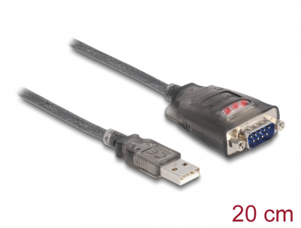 DeLOCK Adapter USB 2.0 Typ-A zu 1 x Seriell RS-232 D-Sub 9 Pin Stecker mit Muttern mit 3 x LED 0,2 m (61412)