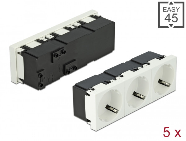 DeLOCK Easy 45 Schutzkontakt-Steckdose 3-fach 45°-Anordnung 45 x 45 mm 5 Stück (81323)