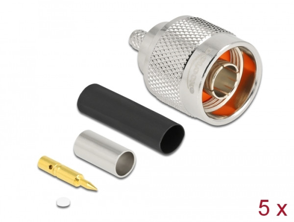 DeLOCK N Stecker zum Crimpen LMR 200 mit passendem Schrumpfschlauch (90020)