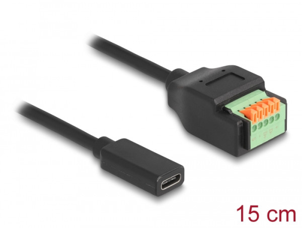 DeLOCK USB 2.0 Kabel USB Type-C Buchse zu Terminalblock Adapter mit Drucktaster 15 cm (66067)