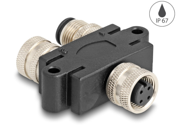 DeLOCK M12 Y-Splitter A-kodiert 4 Pin 1 x Buchse zu 1 x Stecker und 1 x Buchse Parallelschaltung (60581)