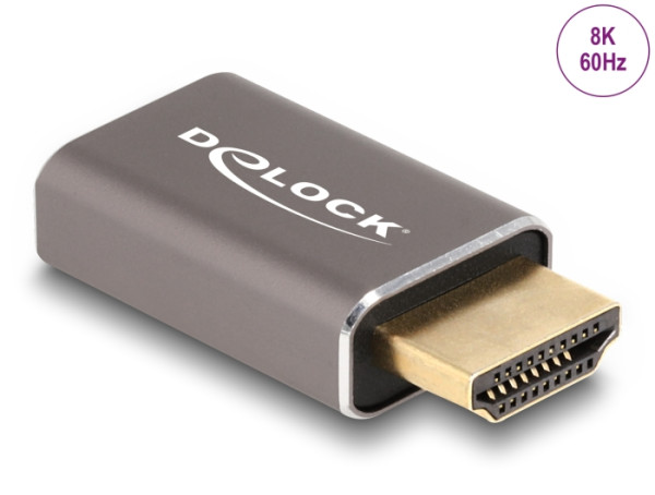 DeLOCK HDMI Adapter Stecker zu Buchse 8K 60 Hz grau Metall (60081)