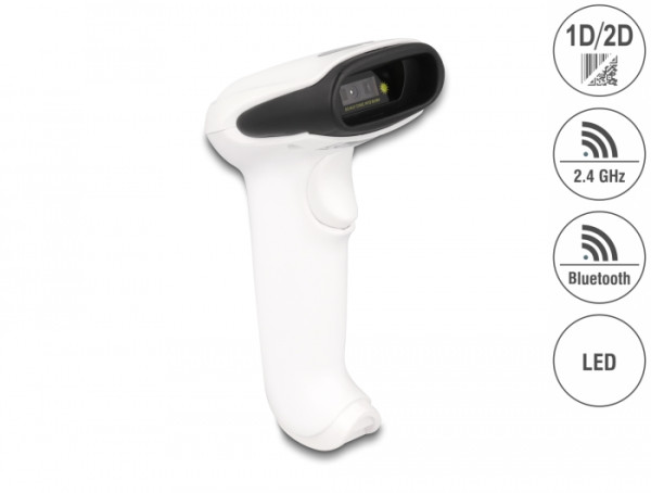 DeLOCK Barcode Scanner 1D und 2D für 2,4 GHz, Bluetooth oder USB - weiß (90587)