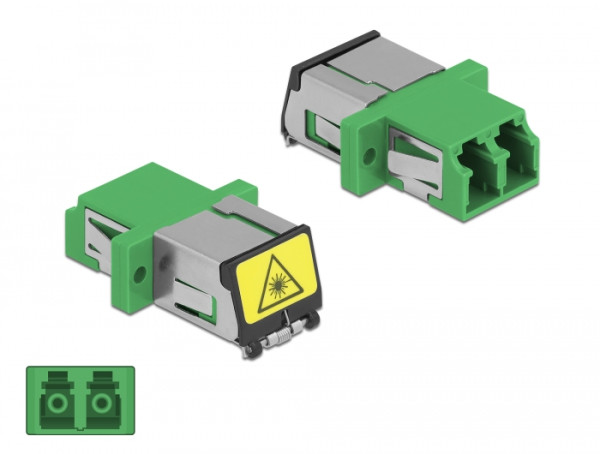 DeLOCK LWL Kupplung mit Laserschutzklappe LC Duplex Buchse zu LC Duplex Buchse Singlemode grün (86897)