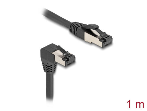 DeLOCK RJ45 Netzwerkkabel Cat.8.1 S/FTP 90° unten gewinkelt / gerade 1 m schwarz (80400)