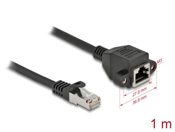 DeLOCK Netzwerk Verlängerungskabel S/FTP RJ45 Stecker zu RJ45 Buchse Cat.6A 1 m schwarz (87001)