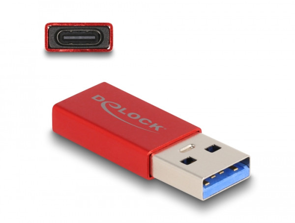 DeLOCK USB 10 Gbps Adapter USB Typ-A Stecker zu USB Type-C Buchse aktiv rot (60044)