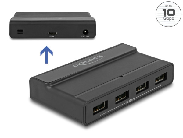 DeLOCK Externer USB 3.1 4 Port Hub mit 10 Gbps (64053)
