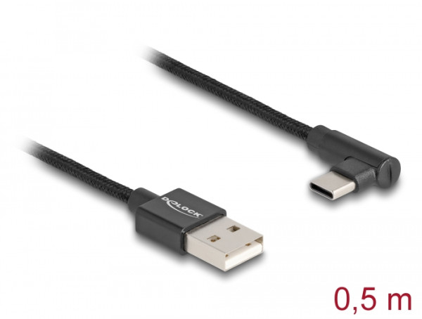 DeLOCK USB 2.0 Kabel Typ-A Stecker zu USB Type-C Stecker gewinkelt 0,5 m schwarz (80029)