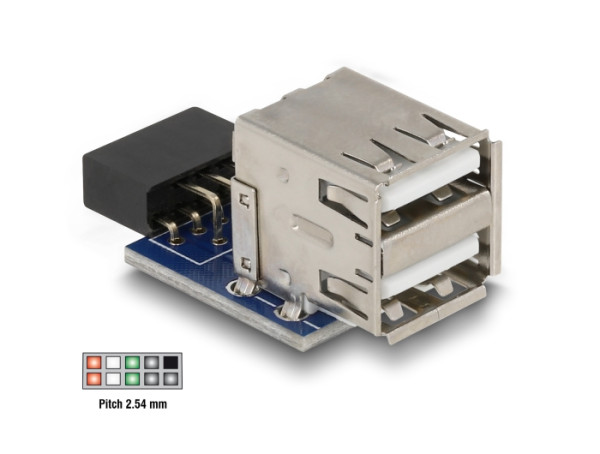 DeLOCK 1 x 9-pin 2.54 mm/2 x USB 2.0-A Schwarz, Blau, Silber (41825)
