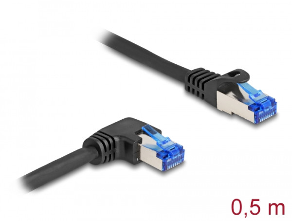 DeLOCK RJ45 Netzwerkkabel Cat.6A S/FTP gerade / rechts gewinkelt 0,5 m schwarz (80221)