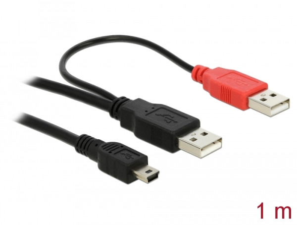 DeLOCK 2x USB2.0-A male / USB mini 5-pin USB Kabel 1 m USB A Mini-USB B Schwarz (82447)