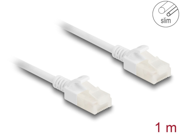 DeLOCK RJ45 Netzwerkkabel Cat.6A Stecker zu Stecker mit robuster Rastnase Industrietauglich U/UTP Slim 1 m weiß (80359)