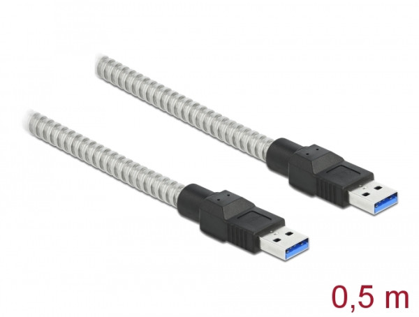 DeLOCK USB 3.2 Gen 1 Kabel Typ-A Stecker zu Typ-A Stecker mit Metallmantel 0,5 m (86774)