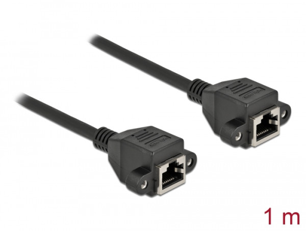DeLOCK Netzwerk Verlängerungskabel S/FTP RJ45 Buchse zu RJ45 Buchse Cat.6A 1 m schwarz (87009)