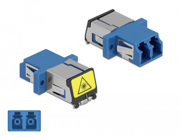 DeLOCK LWL Kupplung mit Laserschutzklappe LC Duplex Buchse zu LC Duplex Buchse Singlemode blau (86898)